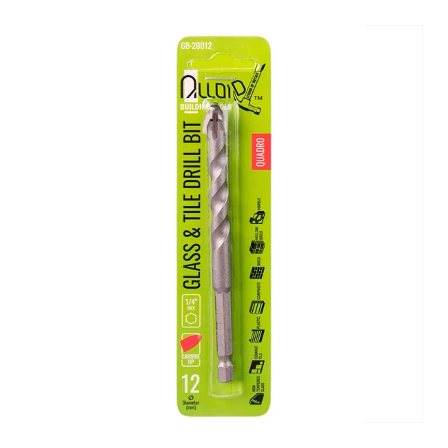 Сверло по стеклу и керамике QUADRO Alloid 12мм, хвостовик HEX 1/4", L= 120mm (GB-20012)
