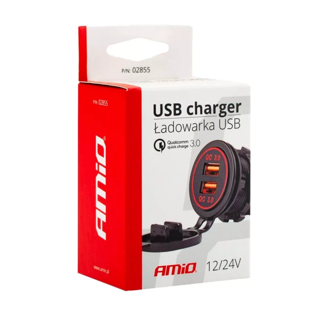 Зарядное устройство AMIO 2xUSB 12/24V MOD-05 (02855)