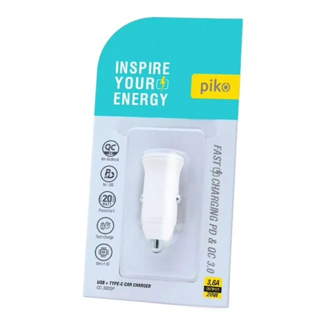Автомобильное зарядное устройство Piko 20W USB + Type-C белый (CC-302QP)