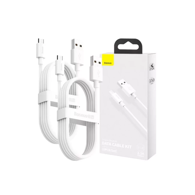 Кабель Baseus USB to Micro 2.1A 1.5m білий 2шт (TZCAMZJ-02)