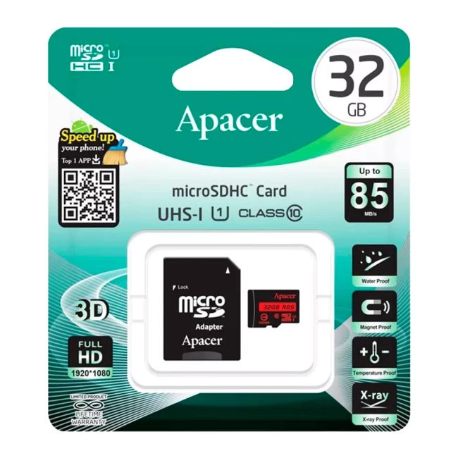 Карта памяти Apacer microSDHC UHS-I  85R 32GB сlass10 +SD
