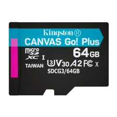 Карта памяти Kingston microSDXC 64GB Canvas Go Plus A2 U3 +SD