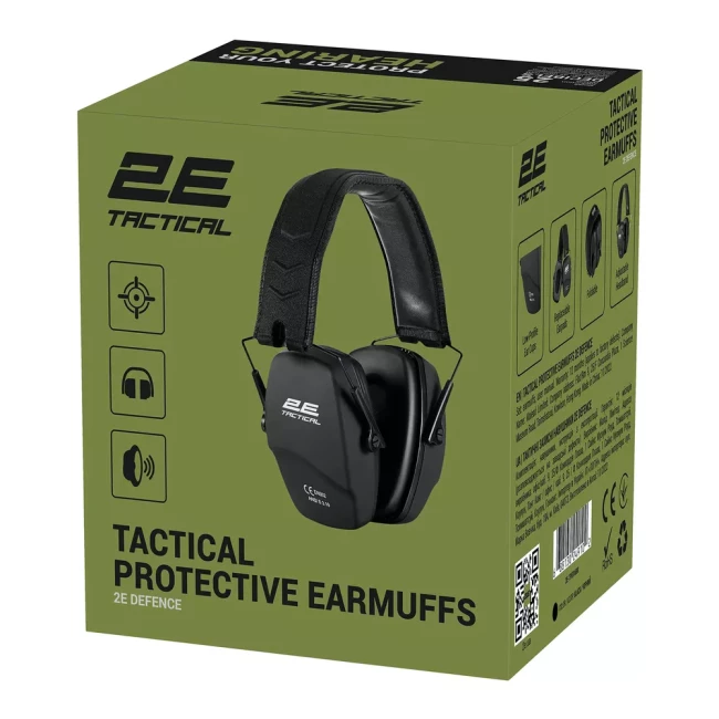 Тактические защитные наушники 2E Defence Black NRR 25 dB пассивные (2E-TPE016BK)