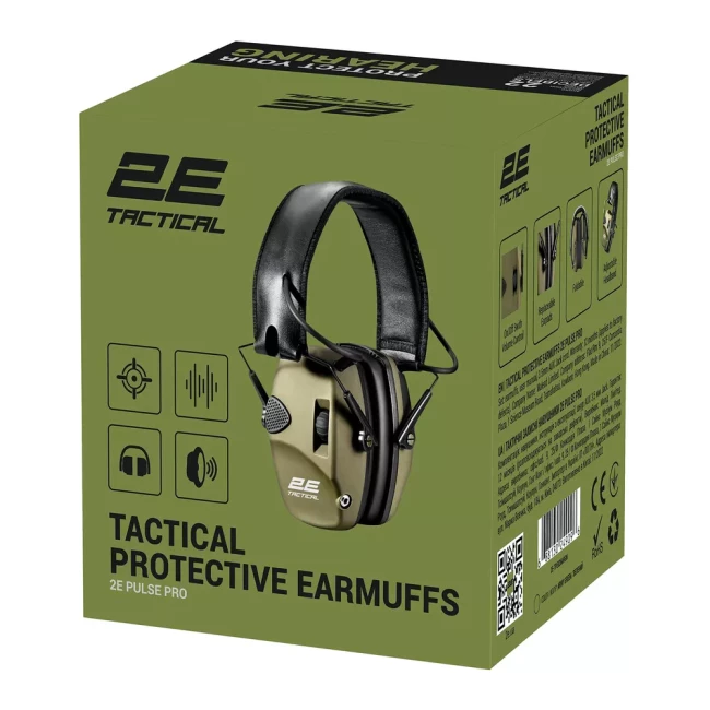 Тактические защитные наушники 2E Pulse Pro Army Green NRR 22 dB активные (2E-TPE026ARGN)