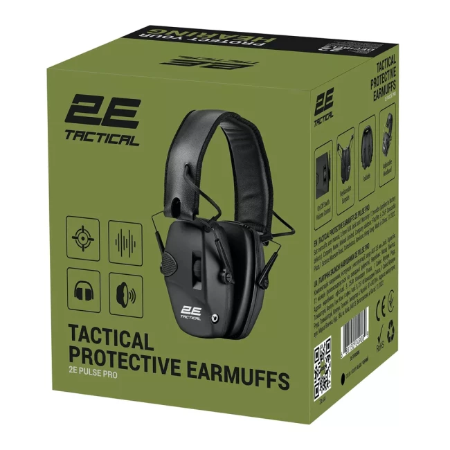 Тактические защитные наушники 2E Pulse Pro Black NRR 22 dB активные (2E-TPE026BK)