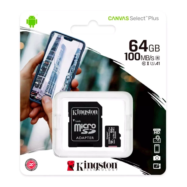 Карта пам'яті Kingston microSDXC UHS-I 100R A1 64GB class 10+ad