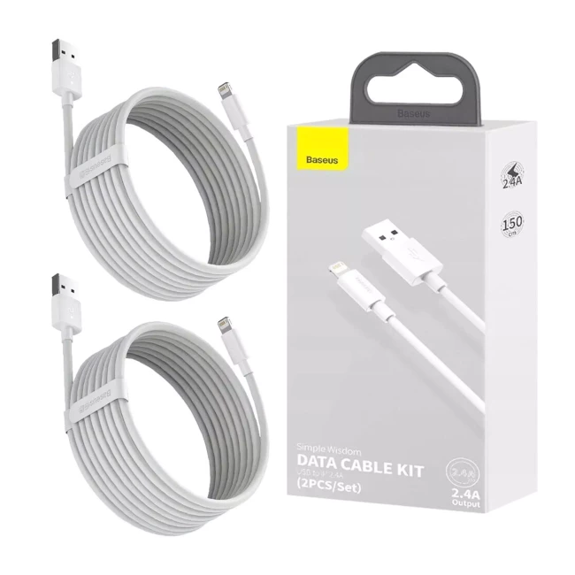 Кабель Baseus USB to Lightning 2.4A білий 1.5m 2 шт (TZCALZJ-02)