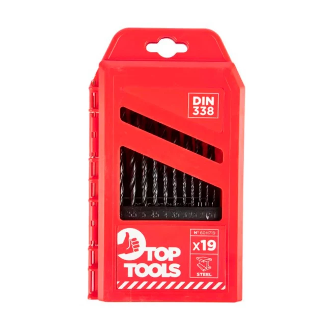 Набор сверл по металлу HSS Top Tools 1.0-10.0 мм S4 19 шт (60H719)