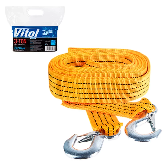 Трос буксировочный Vitol ST205B 46 мм х 6 м 3 т желтый (TP-207-3-1)