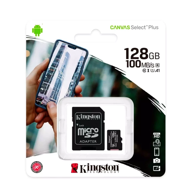 Карта пам'яті Kingston microSDXC UHS-I 100R A1 128GB class 10