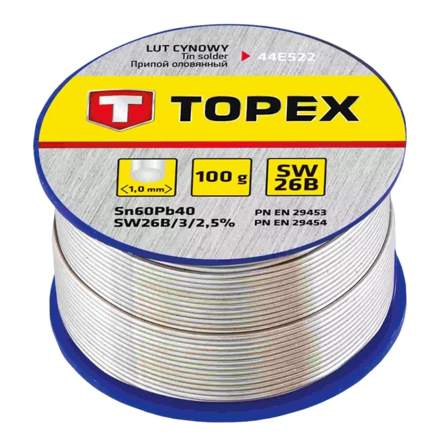 Припой TOPEX оловянный 60%Sn, проволока 1.0 мм,100 г (44E522)