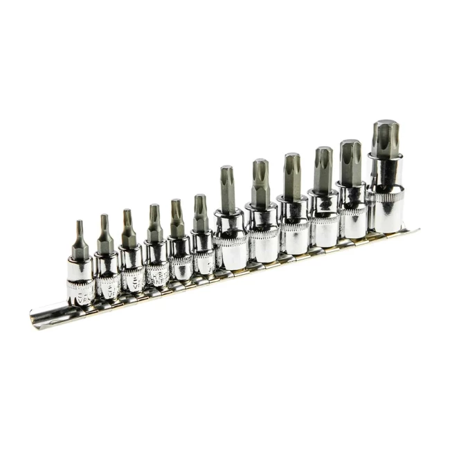 Головки сменные TOPEX Torx 1/4", 3/8", 1/2", набор 12 шт. (39D342) Головки сменные TOPEX Torx 1/4", 3/8", 1/2", набор 12 шт. (39D342)
