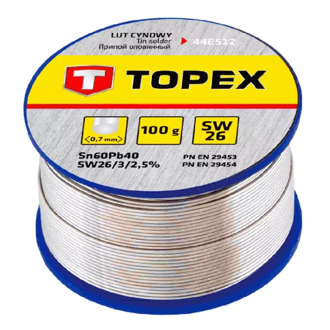 Припой TOPEX оловянный 60%Sn, проволока 0.7 мм,100 г (44E512)