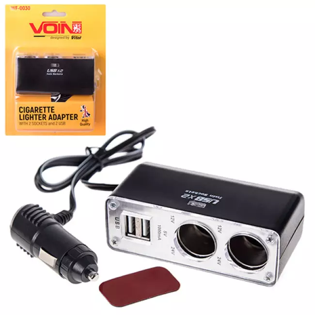 Разветвитель прикуривателя VOIN 1000mA 12/24V 2USB (WF-0030) Разветвитель прикуривателя VOIN 1000mA 12/24V 2USB (WF-0030)