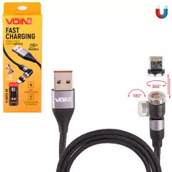 Кабель магнітний шарнірний VOIN USB - Lightning 3А, 1m, black (VL-6601L BK)