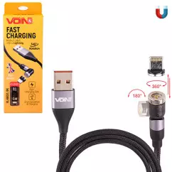 Кабель магнітний шарнірний VOIN USB - Lightning 3А, 2m, black (VL-6602L BK)