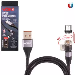 Кабель магнитный VOIN Multicolor LED USB - Micro USB 3А, 1m, black (VC-6601M BK)
