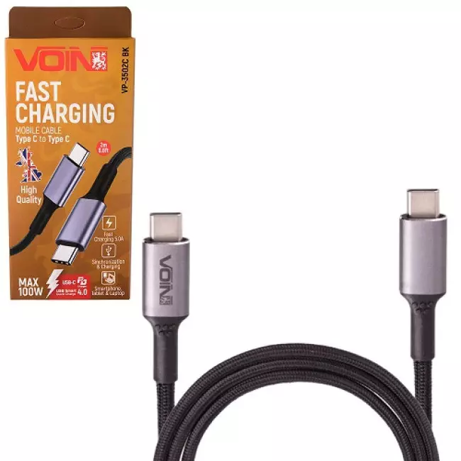 Кабель VOIN Type C - Type C 5А/20V QC4.0/PD 2m black (VP-3502C BK) Кабель VOIN Type C - Type C 5А/20V QC4.0/PD 2m black (VP-3502C BK)