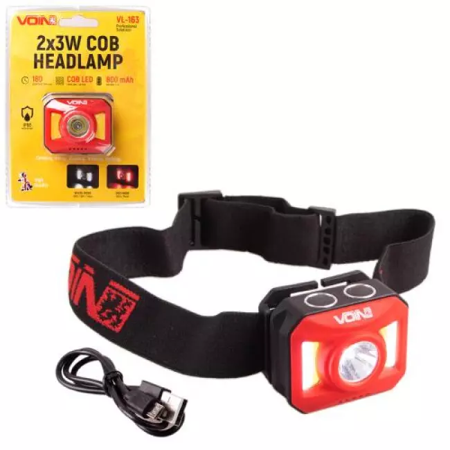 Фонарь налобный VOIN 2x3W-COB (W/R) 3W XPE АКБ 800mAh (VL-163) Фонарь налобный VOIN 2x3W-COB (W/R) 3W XPE АКБ 800mAh (VL-163)