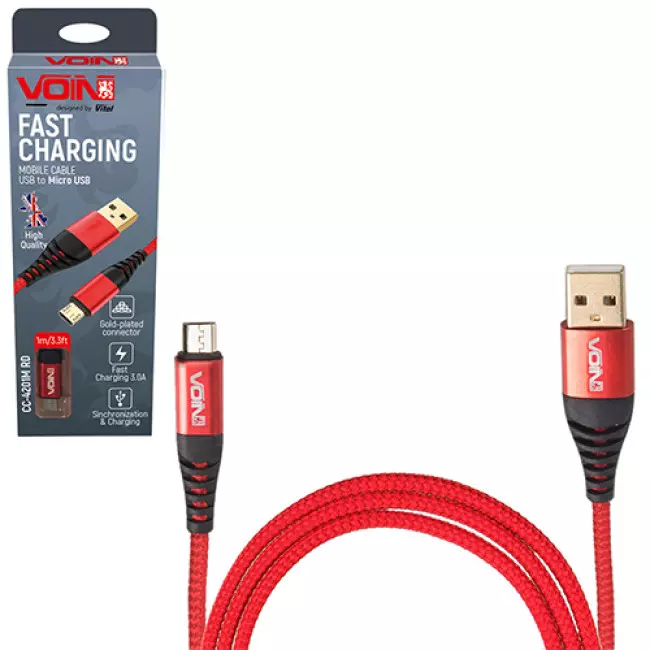 Кабель VOIN USB - Micro USB 3А 1m red (CC-4201M RD)