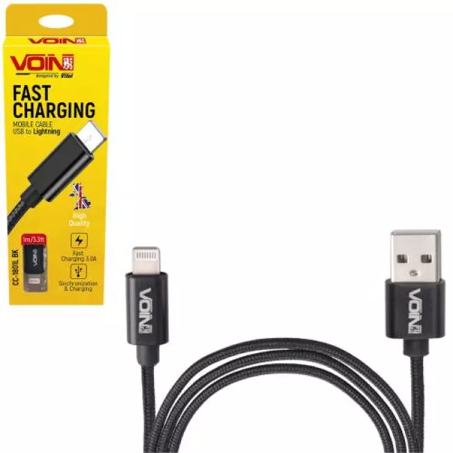 Кабель VOIN USB - Lightning 3А 1m black (CC-1801L BK) Кабель VOIN USB - Lightning 3А 1m black (CC-1801L BK)