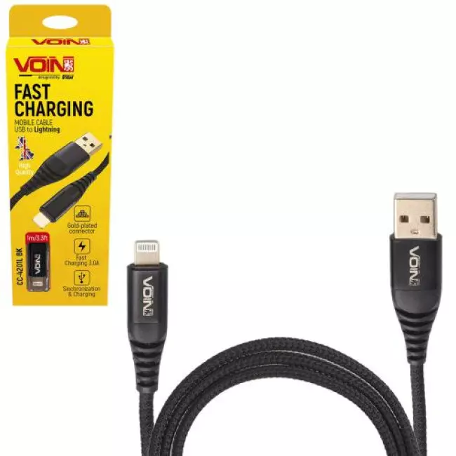 Кабель VOIN USB - Lightning 3А 1m black (CC-4201L BK) Кабель VOIN USB - Lightning 3А 1m black (CC-4201L BK)