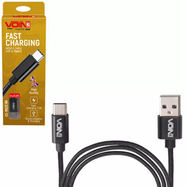 Кабель VOIN USB - Type C 3А 1m black (CC-1801C BK) Кабель VOIN USB - Type C 3А 1m black (CC-1801C BK)
