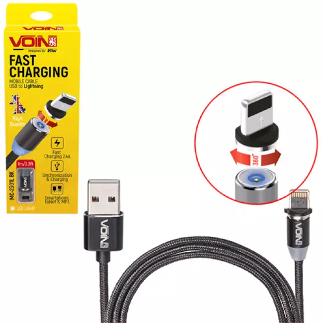 Кабель магнитный VOIN USB - Lightning 2,4А, 1m, black (MC-2301L BK) Кабель магнитный VOIN USB - Lightning 2,4А, 1m, black (MC-2301L BK)