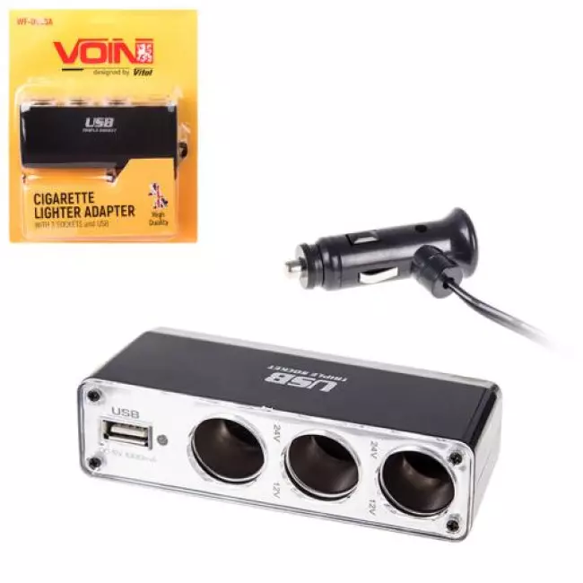 Разветвитель прикуривателя VOIN 1000mA 12/24V 1USB (WF-0096A)
