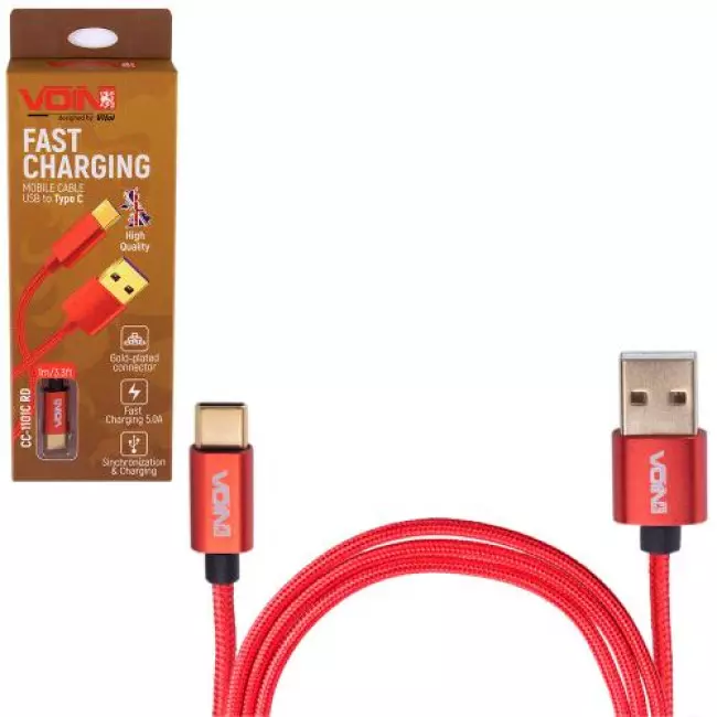 Кабель VOIN USB - Type C 5А,1m, red (CC-1101C RD) Кабель VOIN USB - Type C 5А,1m, red (CC-1101C RD)