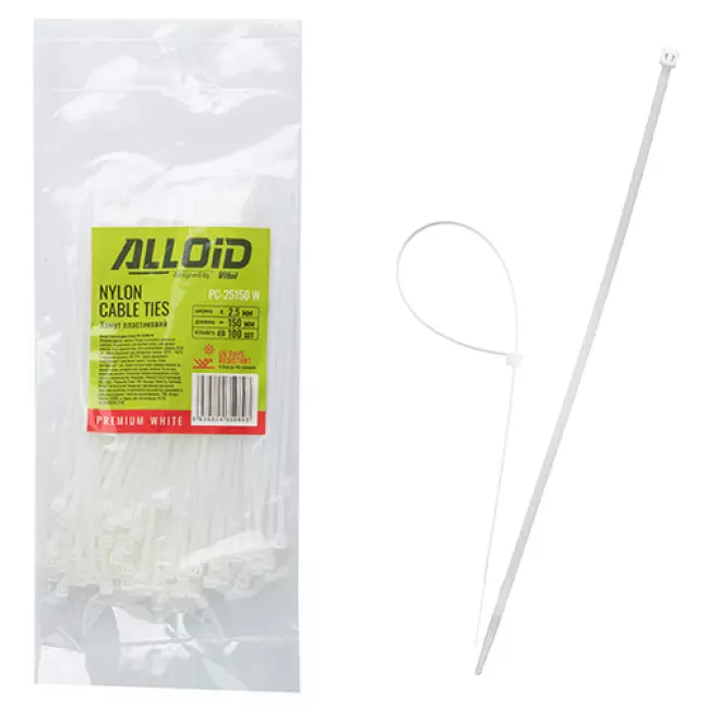 Хомут пластиковый Alloid 25 х 150 100 шт белый (PC-25150 W) Хомут пластиковый Alloid 25 х 150 100 шт белый (PC-25150 W)
