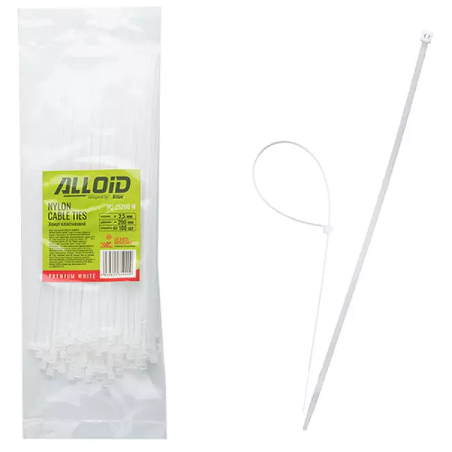 Хомут пластиковый Alloid 25 х 200 100 шт белый (PC-25200 W) Хомут пластиковый Alloid 25 х 200 100 шт белый (PC-25200 W)