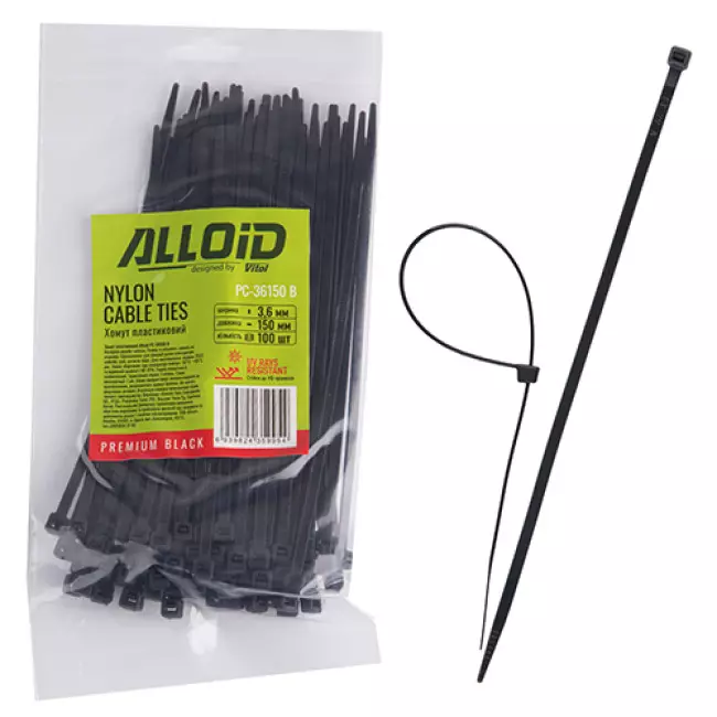 Хомут пластиковый Alloid 36 х 150 100 шт черный (PC-36150 B) Хомут пластиковый Alloid 36 х 150 100 шт черный (PC-36150 B)