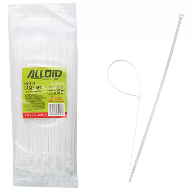 Хомут пластиковый Alloid 36 х 200 100 шт белый (PC-36200 W)