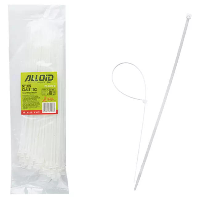 Хомут пластиковый Alloid 36 х 250 100 шт белый (PC-36250 W) Хомут пластиковый Alloid 36 х 250 100 шт белый (PC-36250 W)