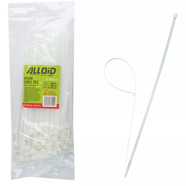 Хомут пластиковий Alloid 48 х 200 100 шт білий (PC-48200 W)