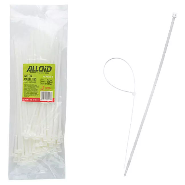 Хомут пластиковий Alloid 48 х 250 100 шт білий (PC-48250 W) Хомут пластиковий Alloid 48 х 250 100 шт білий (PC-48250 W)