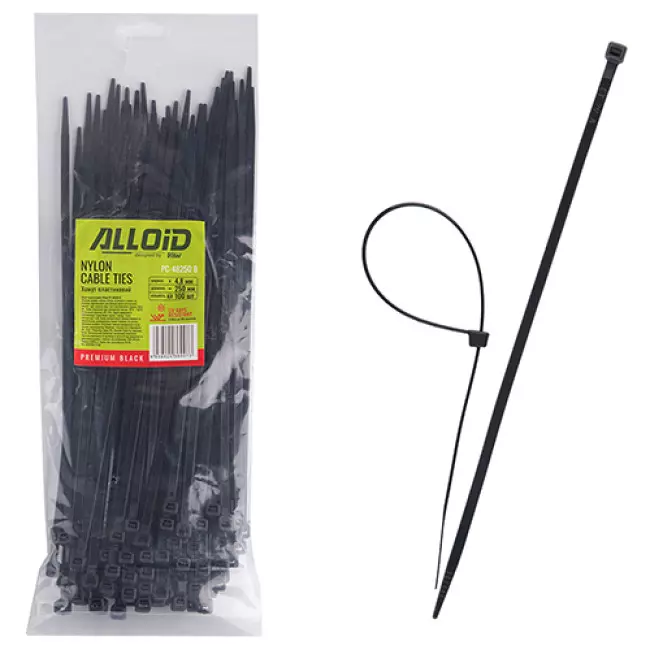 Хомут пластиковий Alloid 48 х 250 100 шт чорний (PC-48250 B) Хомут пластиковий Alloid 48 х 250 100 шт чорний (PC-48250 B)