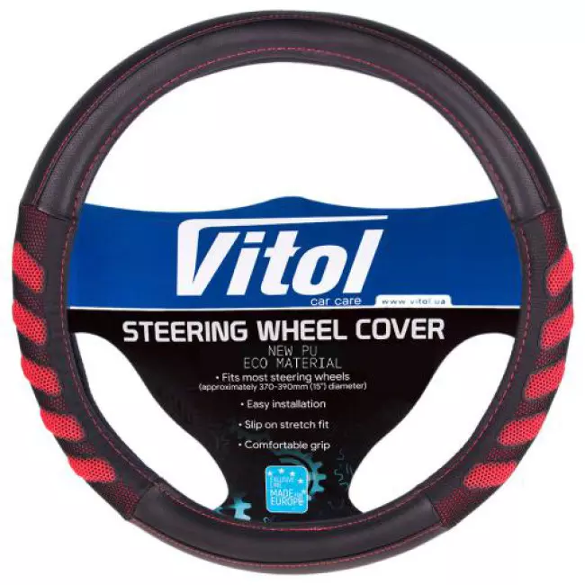 Чехол на руль VITOL с красными вставками (VLU-1808010 BK/RD M)