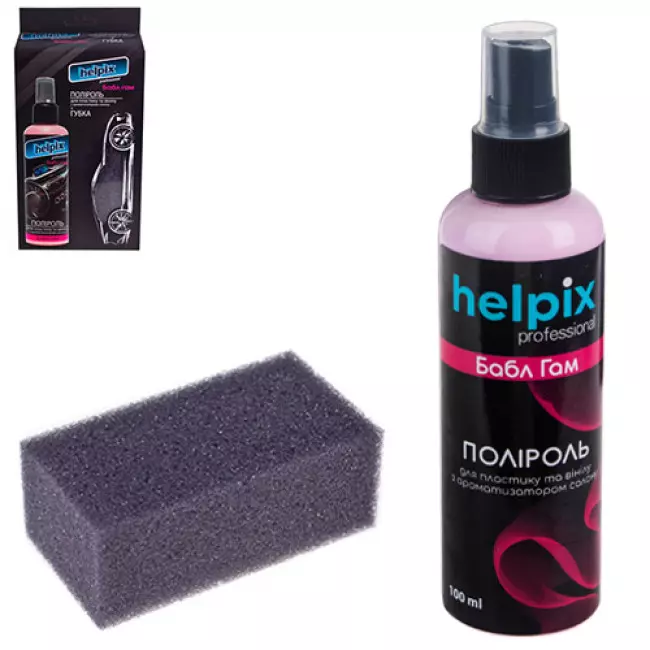 Полироль Helpix Professional для пластика и винила бабл гам + губка 100мл (2494)