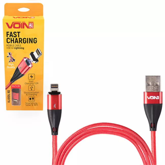 Кабель магнітний VOIN USB - Lightning 3А, 2m, red (VL-6102L RD) Кабель магнітний VOIN USB - Lightning 3А, 2m, red (VL-6102L RD)