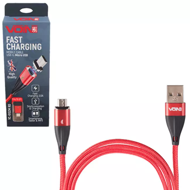 Кабель магнитный VOIN USB - Micro USB 3А, 2m, red (VC-6102M RD) Кабель магнитный VOIN USB - Micro USB 3А, 2m, red (VC-6102M RD)