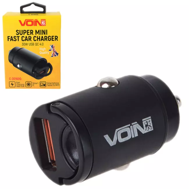 Автомобильное зарядное устройство VOIN 30W USB QC4.0 12/24V (C-30160Q) Автомобильное зарядное устройство VOIN 30W USB QC4.0 12/24V (C-30160Q)