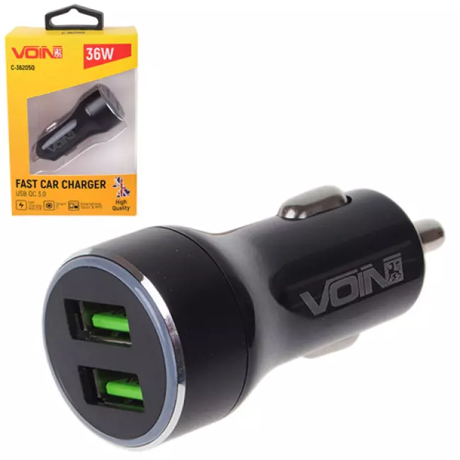 Автомобільний зарядний пристрій VOIN 36W 2USB QC3.0 12/24V (C-36205Q)
