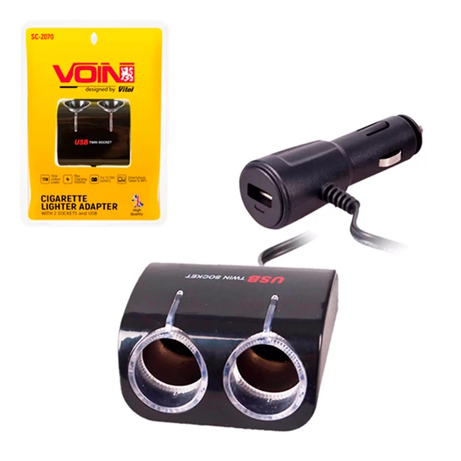 Разветвитель прикуривателя VOIN 1000mA 12/24V 1USB (SC-2070)