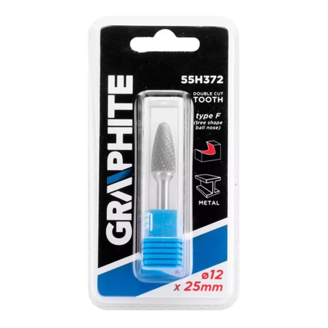 Фреза по металлу GRAPHITE HM тип F (заостренные округлые) 12 x 25 мм (55H372)