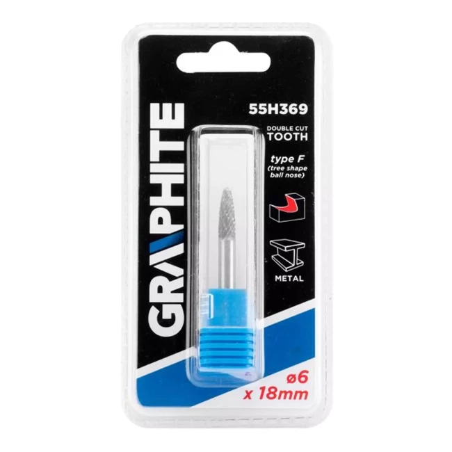 Фреза по металлу GRAPHITE HM тип F (заостренные округлые) 6 x 18 мм (55H369)