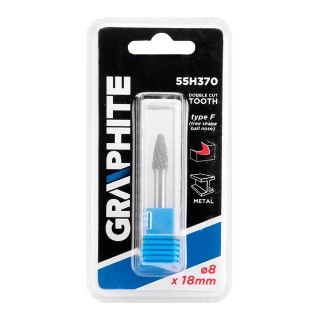 Фреза по металлу GRAPHITE HM тип F (заостренные округлые) 8 x 18 мм (55H370)