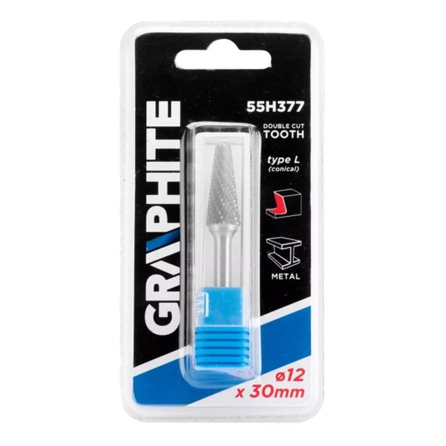 Фреза по металу GRAPHITE HM тип L (конічний) 12 x 30 мм (55H377)