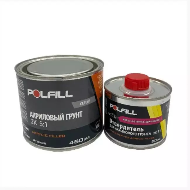 Грунт акриловий Vitol Polfill 5:1 Eco 0.48 л сірий+затверджувач 0,08 л (43198/43368+21130)